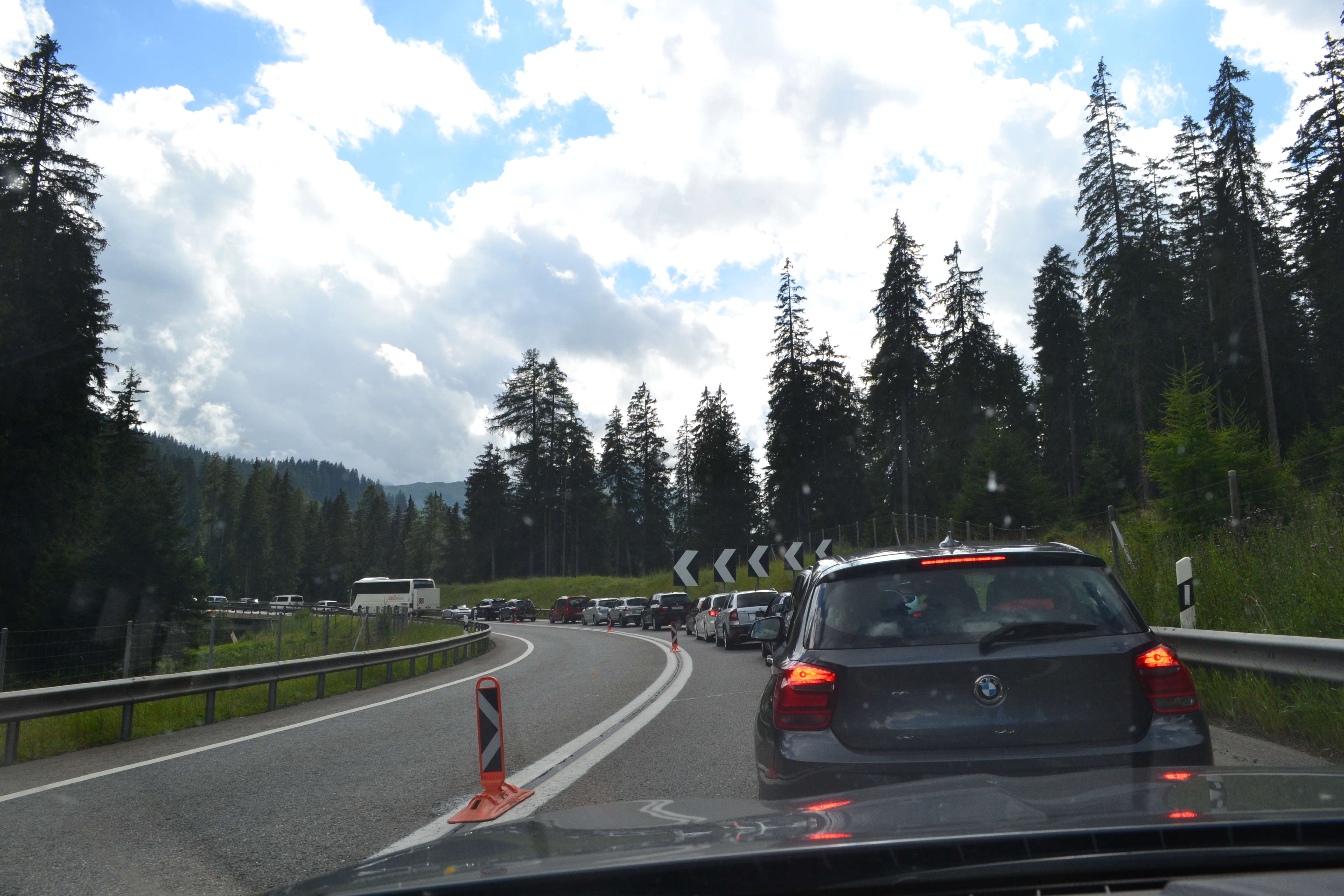 A traffic jam in Switzerland. Don't worry, the car was in park when I snapped this picture.