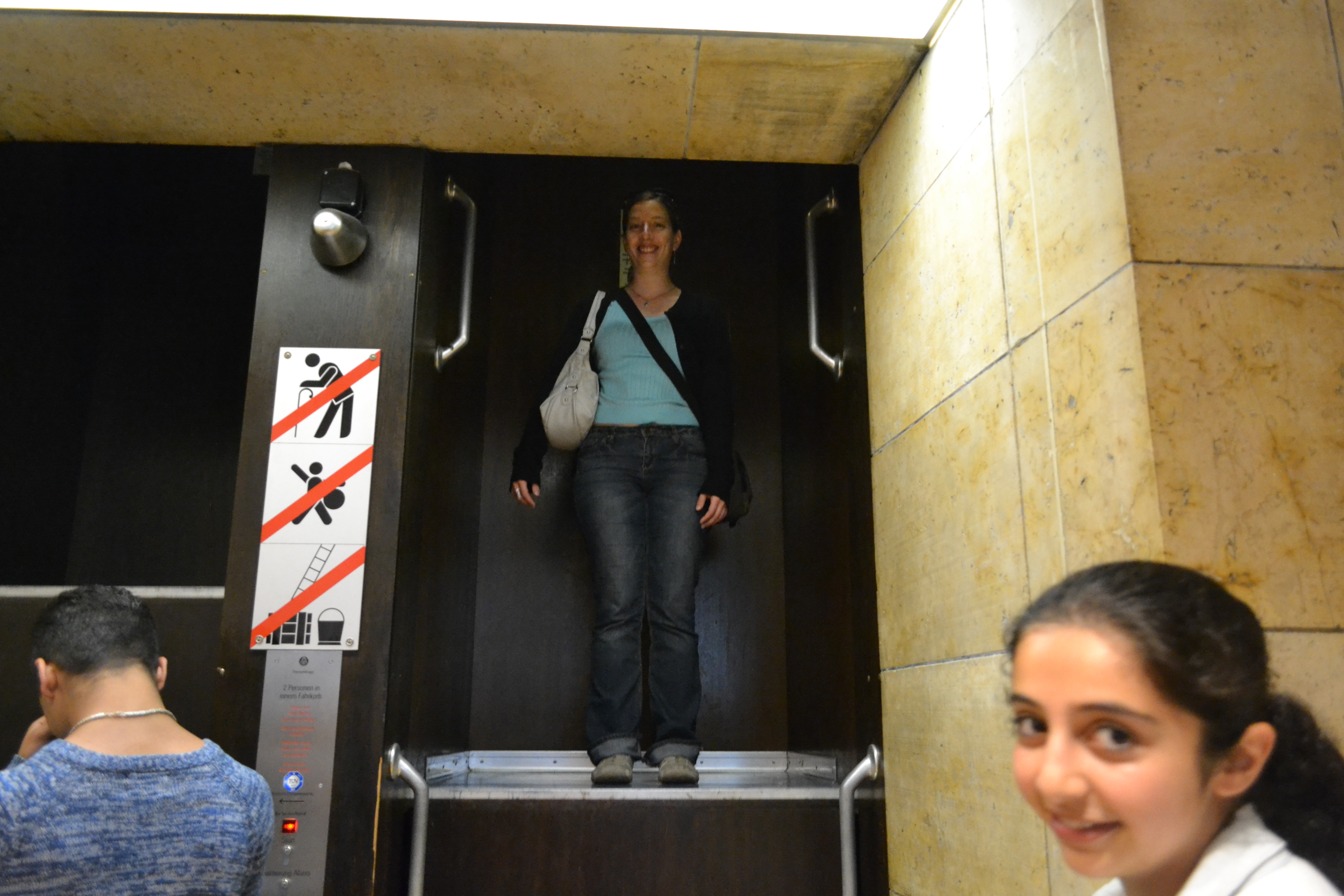 Here I am coming down from my ride on a continuously-moving elevator