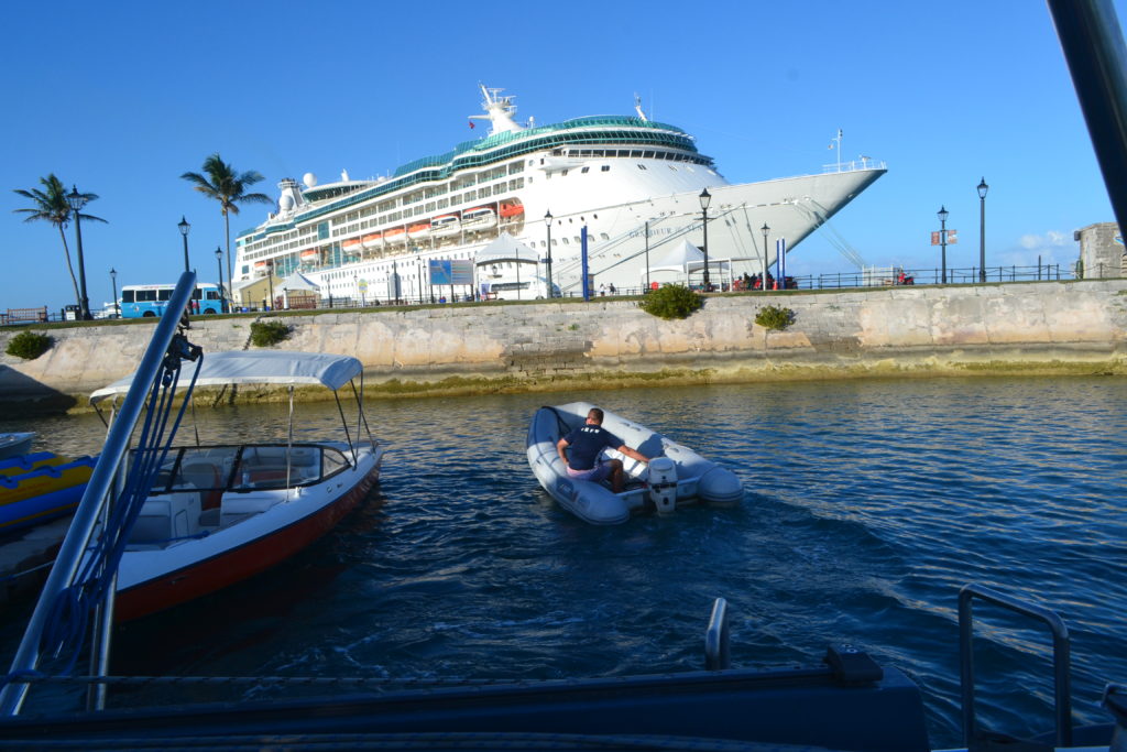 This is how close the catamaran got us to the cruise ship.