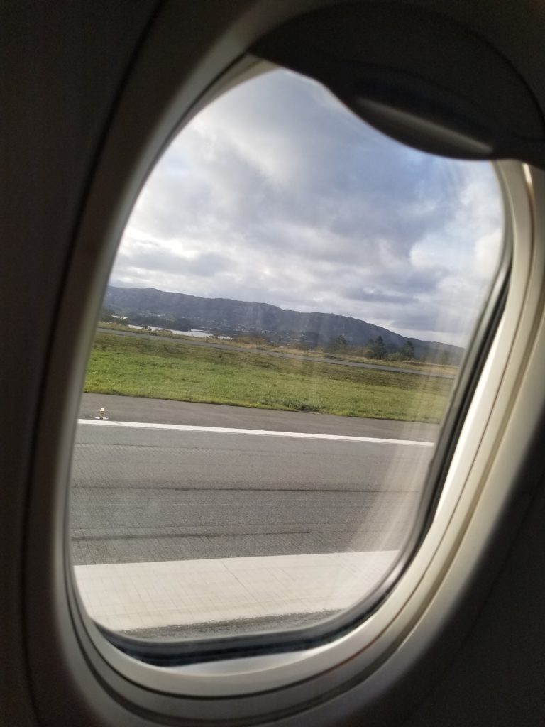 Airplane landing in Bergen, Norway