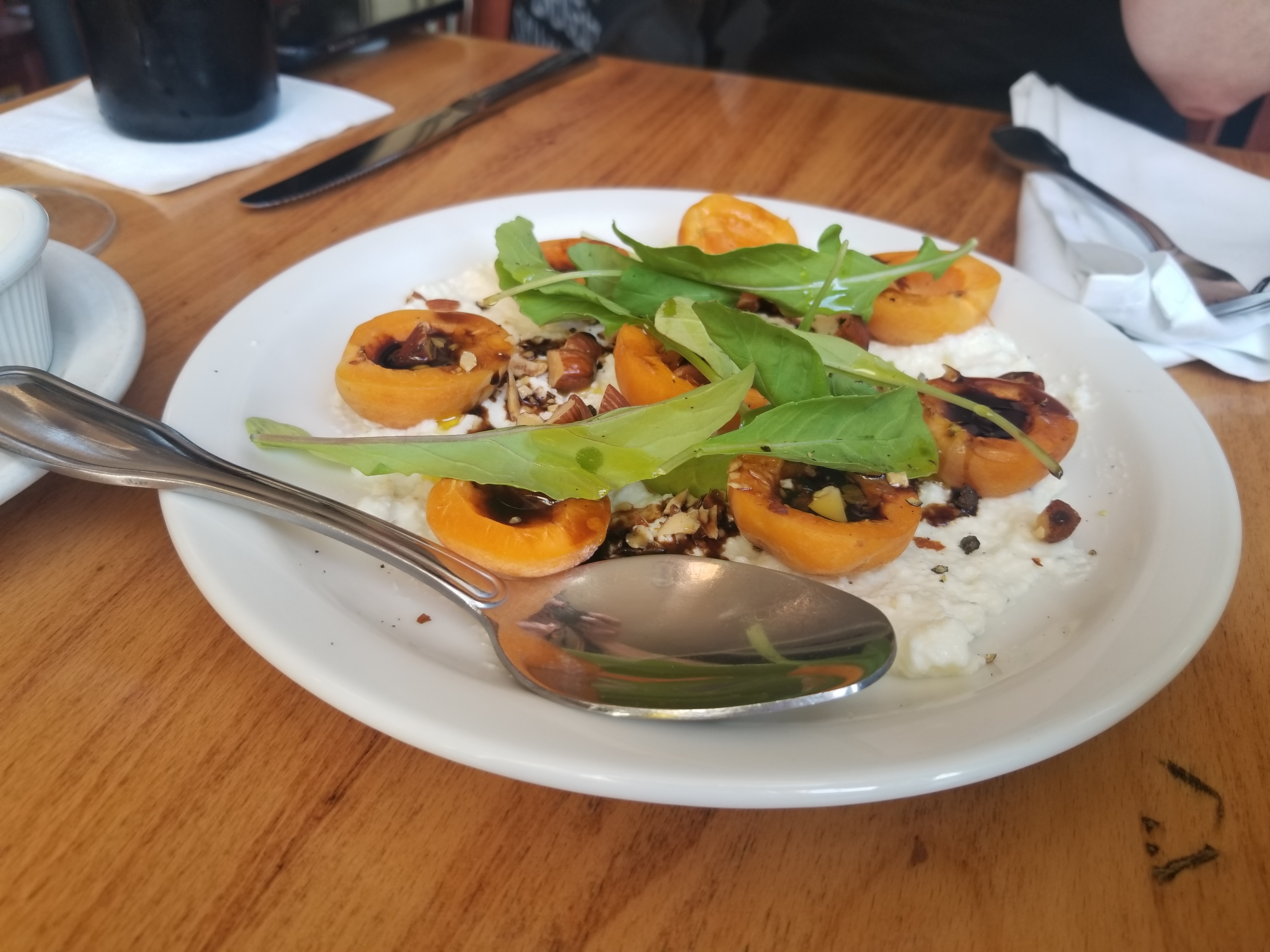 local fresh apricots with ricotta, almonds, and balsamic honey at FnB Scottsdale Food Guide - Best Restaurants in Old Town Scottsdale, Arizona